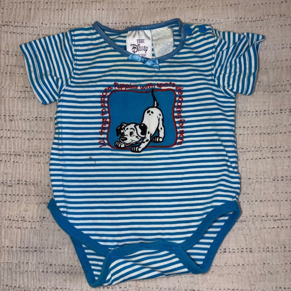 Vintage Disney Store 101 Dalmatians Striped Bodysuit Blue White 3 Months